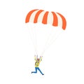 Young professional parachutist soaring in the sky. Paraglider jumping with parachute. Scene of extreme activity. Flat