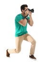 Young professional photographer  picture on white background Royalty Free Stock Photo