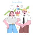 Young professionals connect under the theme of networking. Flat vector illustration
