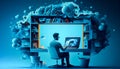 Young programmer concentrated at working project. Developing programming and coding technologies. Screen with codes Royalty Free Stock Photo
