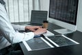 Young Programmer working in software javascript computer in IT office, Writing codes and data code website and coding database Royalty Free Stock Photo