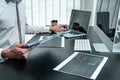 Young Programmer working in software javascript computer in IT office, Writing codes and data code website and coding database Royalty Free Stock Photo