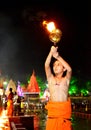 A young pundit boy performing river aarti on the bank of kshipra at the simhasth maha kumbh mela 2016, Ujjain India Royalty Free Stock Photo