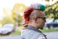 Young punk man with colorful mohawk hair