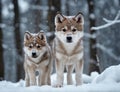 Young puppy Wolf in a snow covered winter forest Royalty Free Stock Photo