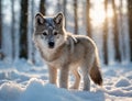 Young puppy Wolf in a snow covered winter forest Royalty Free Stock Photo