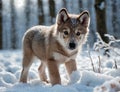 Young puppy Wolf in a winter forest Royalty Free Stock Photo
