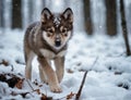 Young puppy Wolf in a winter forest Royalty Free Stock Photo