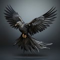 Young Raven with Spread Wings on a gray background Art Composition extreme closeup. Generative AI