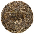 Young raw puerh cake backside isolated