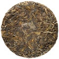 Young raw puerh cake isolated