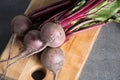 Young raw red beets roots with leaves Royalty Free Stock Photo