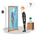 Young rebel standing in front of a mirror looking at him reflection and see office worker. Royalty Free Stock Photo