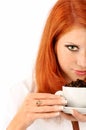 Young red-haired girl and coffee