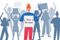 A young red-haired girl with a poster - Stop the ban. Silhouettes of protesting women. Defending their rights to