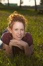 Young red haired woman outdoor Royalty Free Stock Photo