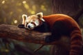 Young Red Panda Resting on a Branch . AI generated Illustration