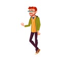 young redhead guy walking on avenue cartoon vector