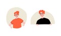 Young Redhead Man and Woman Looking Out of Window Vector Set