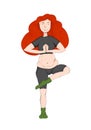 Young Redhead Woman Practising Yoga. Vrikshasana alias Tree Pose. Exercise after childbirth