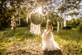 Young redheaded girl smiling and hold dreamcatcher Royalty Free Stock Photo