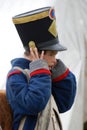 Young reenactor portrait. Borodino battle historical reenactment in Russia