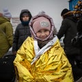 Refugee girl arriving at the Mlyny centre in Poland