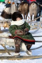 Young reindeer herder in winter in the Russian Arctic