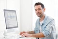 Young relaxed man using computer