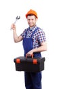 Young repairman holding toolbox and spanner Royalty Free Stock Photo