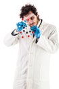 Young researcher assembling a tnt molecule