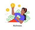 A young rich girl is bathed in money