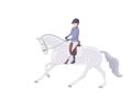 Young rider on a beautiful grey horse gallops