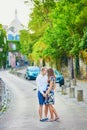 Young romantic couple hugging on Montmartre Royalty Free Stock Photo