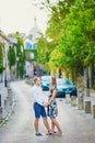 Young romantic couple hugging on Montmartre Royalty Free Stock Photo