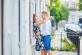 Young romantic couple hugging on Montmartre Royalty Free Stock Photo