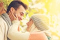 Young romantic couple in the park in autumn Royalty Free Stock Photo