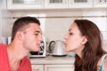 Young Romantic Couple Sharing Spaghetti Noodle Royalty Free Stock Photo