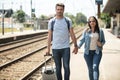 young romantic couple in train station love story Royalty Free Stock Photo