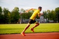 Young runner runs stadium summer