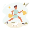 Young running boy doing plogging. Eco lifestyle. Royalty Free Stock Photo
