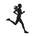 Young running woman, isolated vector silhouette. Run, side view Royalty Free Stock Photo