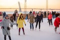 Young Russian people skate on the rink at Sevkabel Port - Saint Petersburg, Russia