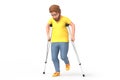 Young sad man on crutches. 3D illustration