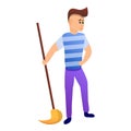 Young sailor with mop icon, cartoon style