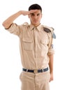 Young saluting police man