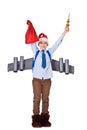 Young Santa Claus with a jetpack on his back holds gifts Royalty Free Stock Photo