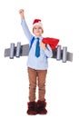 Young Santa Claus with a jetpack on his back holds presents Royalty Free Stock Photo