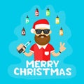 Young santa hipster men with vape. Flat vector illustration. vaping shop . Cloud letters. Merry christmas Royalty Free Stock Photo
