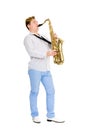 Young saxophonist plays the saxophone